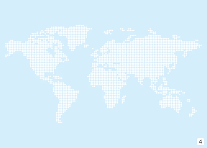 World map whiteboard 333 - Graphic design featuring continents as dots on a light blue background.
