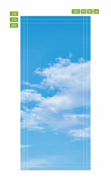 Blue sky door sticker FP 6308 - Graphic design with light blue background and white clouds.