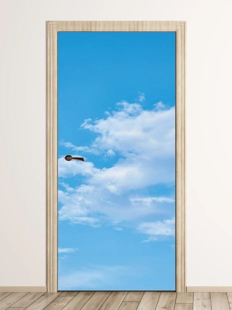 Blue sky wall mural door sticker FP 6308 - Graphic design featuring a blue sky with white clouds.