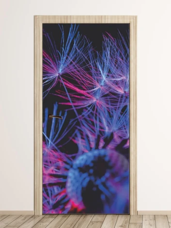 Dandelion door sticker FP 6311 - Graphic design featuring dandelions in shades of blue and pink.