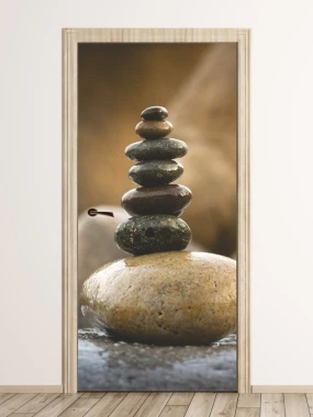 Stone wall door sticker FP 6305 - Graphic design with stacked stones in various shades of brown.