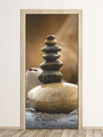 Stone wall door sticker FP 6305 - Graphic design with stacked stones in various shades of brown.