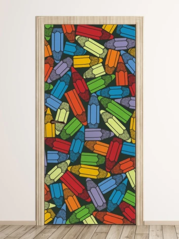 Colorful crayon door sticker FP 6309 - Graphic design featuring various colored crayons.