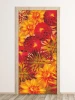 Floral door sticker FP 6310 - Graphic design with flowers in shades of red, yellow, and orange, various styles.