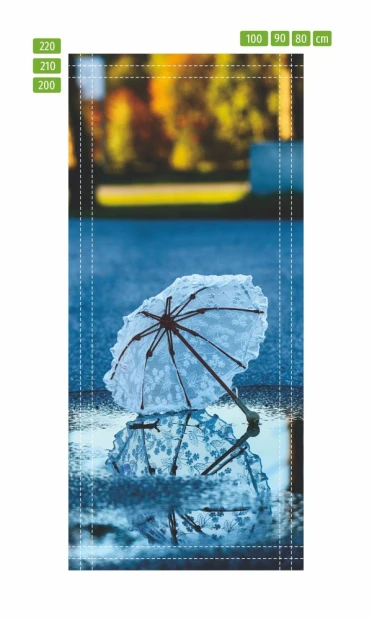 Door sticker wallpaper umbrella FP 6303 - Graphic design. Features an umbrella reflected in a puddle.