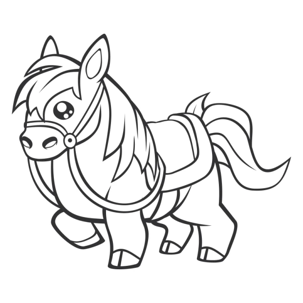 Wall sticker for kids featuring a cartoon horse with big eyes, mane, and tail. Design 2389.
