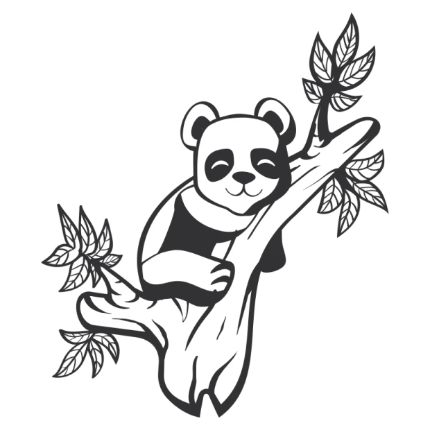 Wall sticker for kids featuring a panda bear sitting on a branch surrounded by leaves.