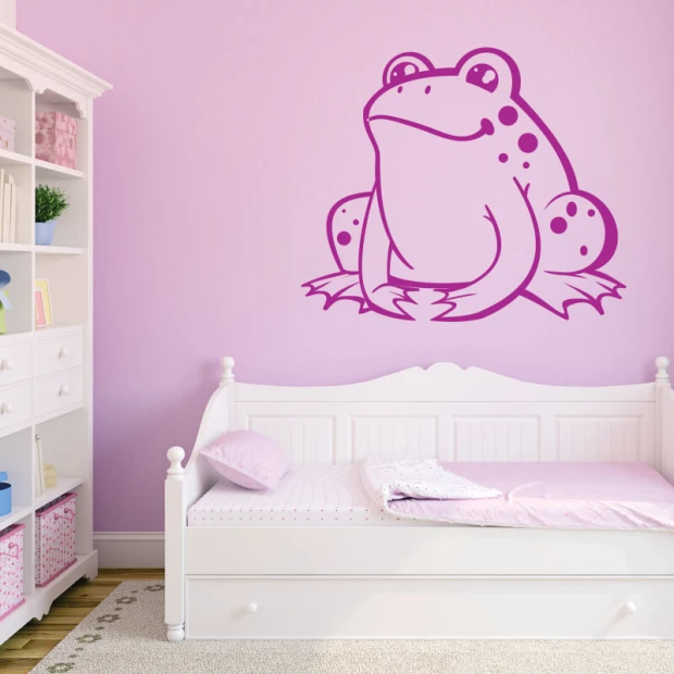 Frog wall sticker for kids - Decor in a pink room with a simple white sofa.