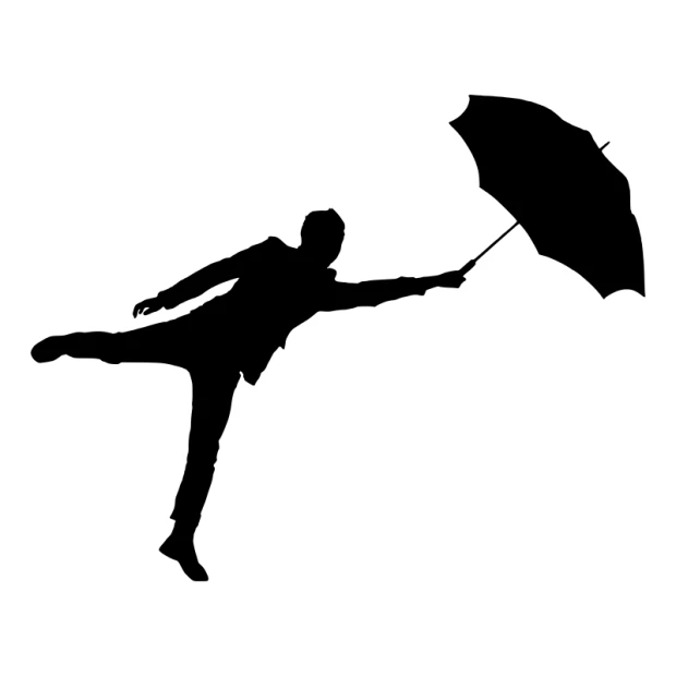 Wall sticker of a man with an umbrella 2399 - Graphic design. Dynamic silhouette of a man in motion with an umbrella.