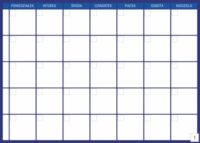 Weekly planner dry-erase board 341 - Graphic design. Simple grid with days of the week and blank spaces.