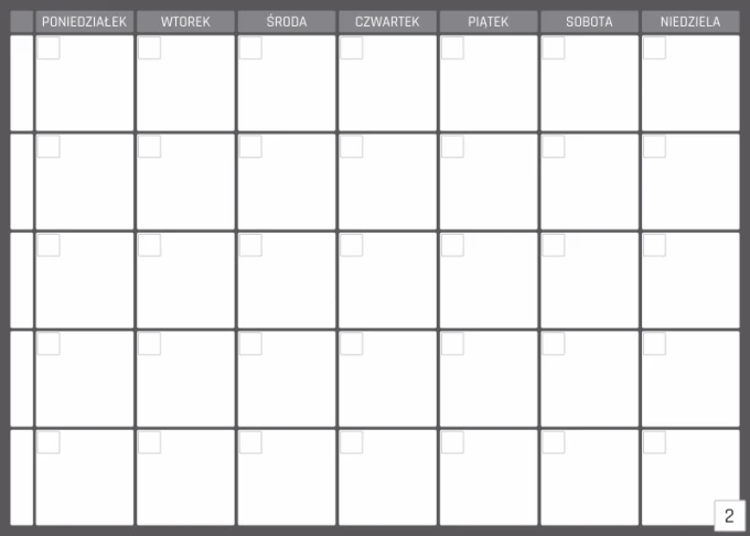 Weekly planner dry-erase board 341 - Graphic design. Simple grid with days of the week and blank spaces.
