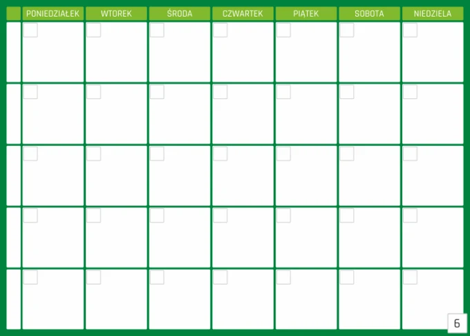 Weekly planner dry-erase board 341 - Graphic design. Grid with 7 columns and 5 rows, plus space for notes.