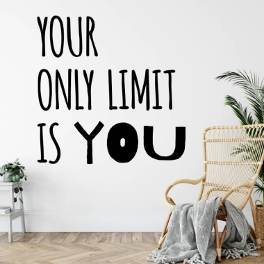 Wall template with the phrase Your only limit is you 2393 - Living room decor. Light walls, wooden floor, modern style.
