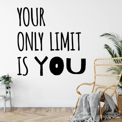 Wall template with the phrase Your only limit is you 2393 - Living room decor. Light walls, wooden floor, modern style.