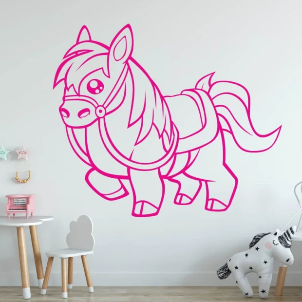 Children\'s painting template horse 2389 - Graphic design. Horse shape with big eyes, mane, and tail, with clear details.