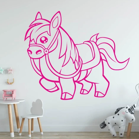 Children\'s painting template horse 2389 - Graphic design. Horse shape with big eyes, mane, and tail, with clear details.