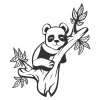Painting template for kids featuring a panda bear sitting on a branch with leaves, clear graphic design.