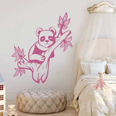 Children\'s painting template featuring a panda sitting on a leafy branch, with clear graphic design.