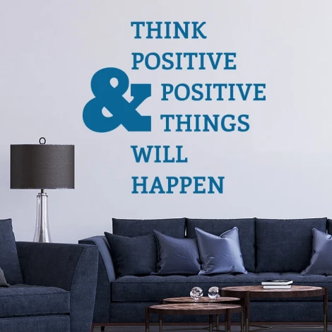 Think positive painting template 2394 - Living room setup with gray walls, dark corner sofa, and lamp.