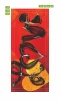 Door sticker wallpaper Love FP 6316 - Graphic design with a red background and abstract black and yellow shapes.