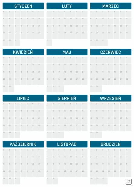 Universal yearly dry-erase calendar 352 - Features a monthly grid with blank spaces for notes.