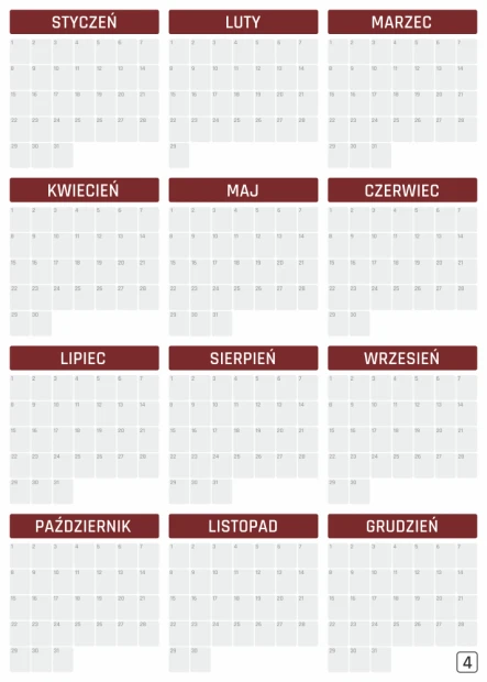 Universal dry-erase annual calendar 352 - Graphic design with month grid and day numbers in rectangular boxes.