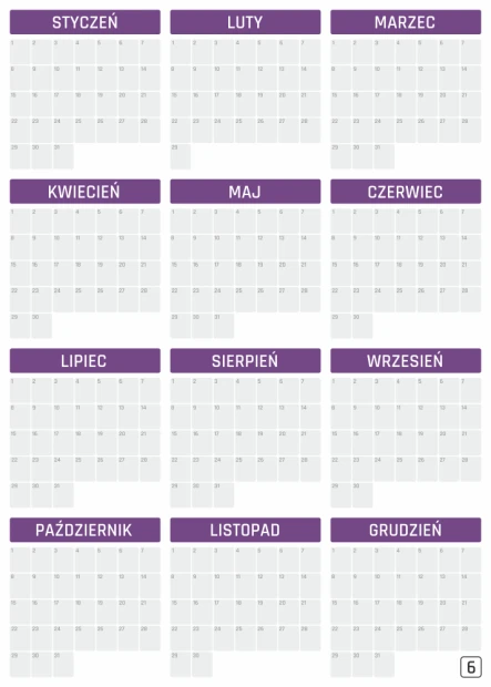Universal dry-erase annual calendar 352 - Graphic design with monthly grid and day numbers in rectangular boxes.