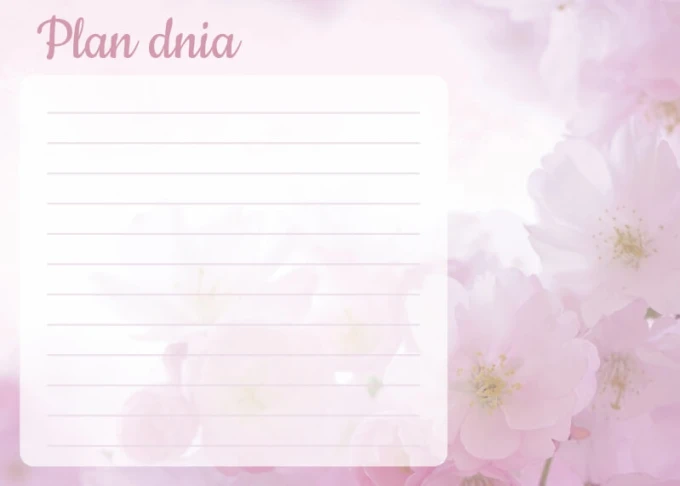 Dry-erase daily planner board with a floral design. Pink background with delicate flowers and lines.