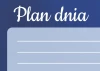 Dry-erase daily planner board Dmuchawiec 355 - Graphic design. Blue background with white text and writing lines.