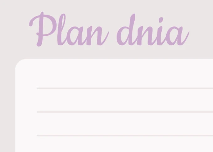 Daily planner whiteboard with floral design. Features purple lines and text on a light background.