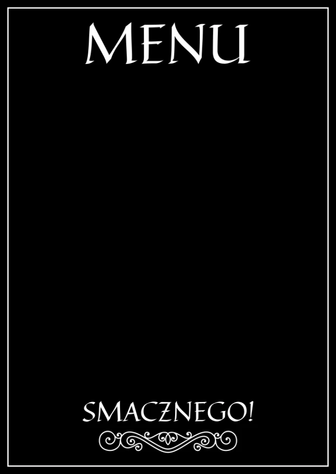 Chalkboard menu 066 - Black rectangle with white text MENU at the top and SMACZNEGO! at the bottom.