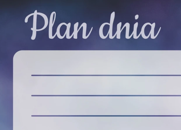 Dry-erase magnetic board with a daily planner design featuring a purple background and decorative text.