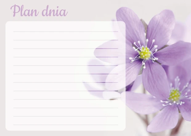 Dry-erase magnetic planner with floral design. Features purple flowers on a light background.