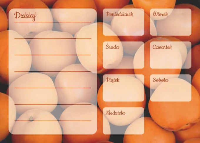 Weekly planner whiteboard with orange circular shapes on a white background.