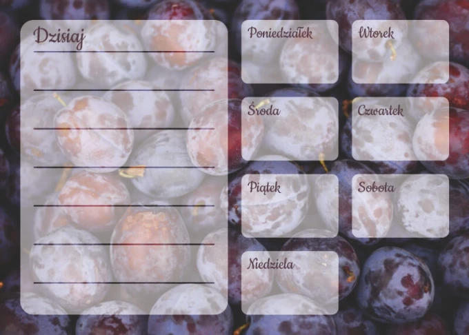 Weekly planner dry-erase board with a plum design, featuring spaces for the days of the week.