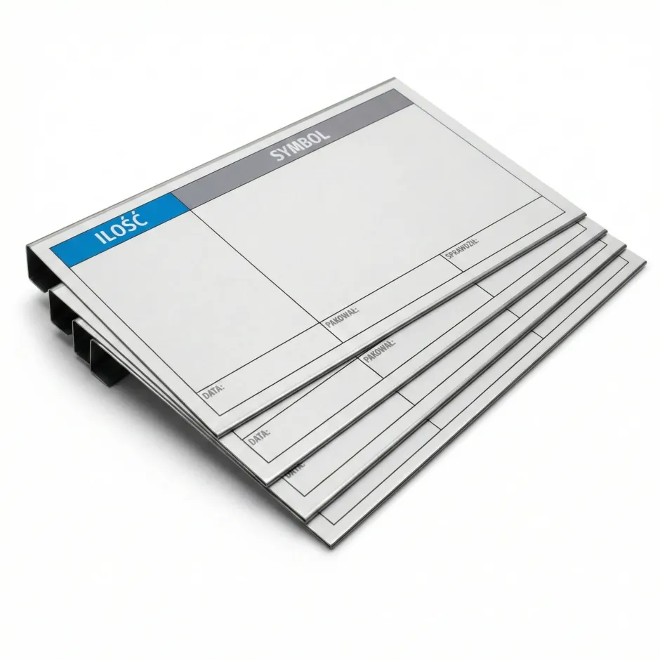 Dry-erase warehouse tags for pallet tops 30x17cm with custom print - Graphic design. Rectangular elements.