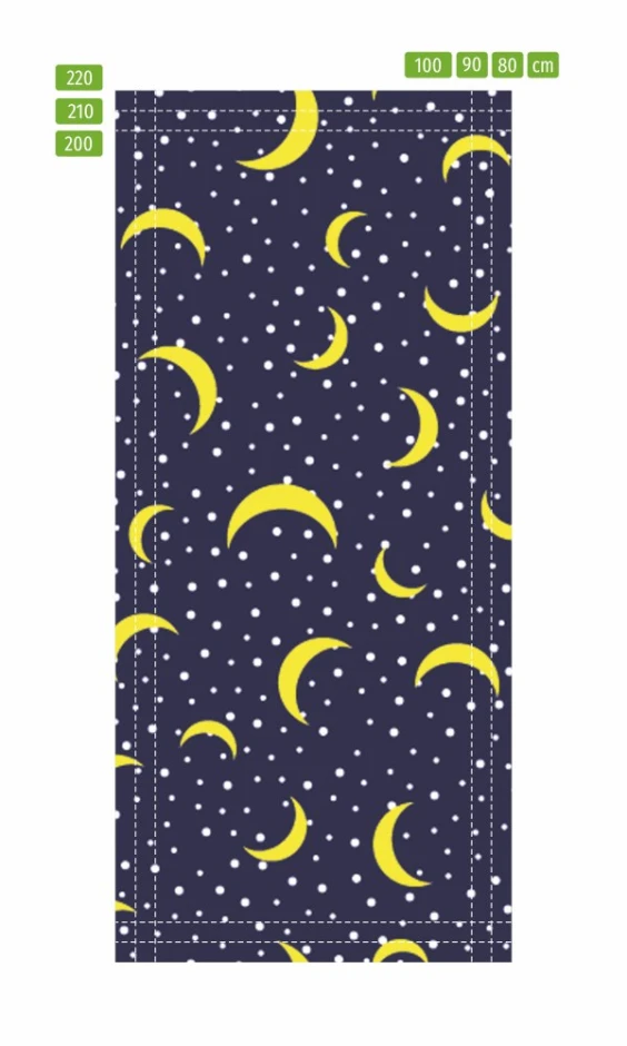 Moon phases door sticker FP 6328 - Graphic design with yellow crescents on a navy background and white dots.