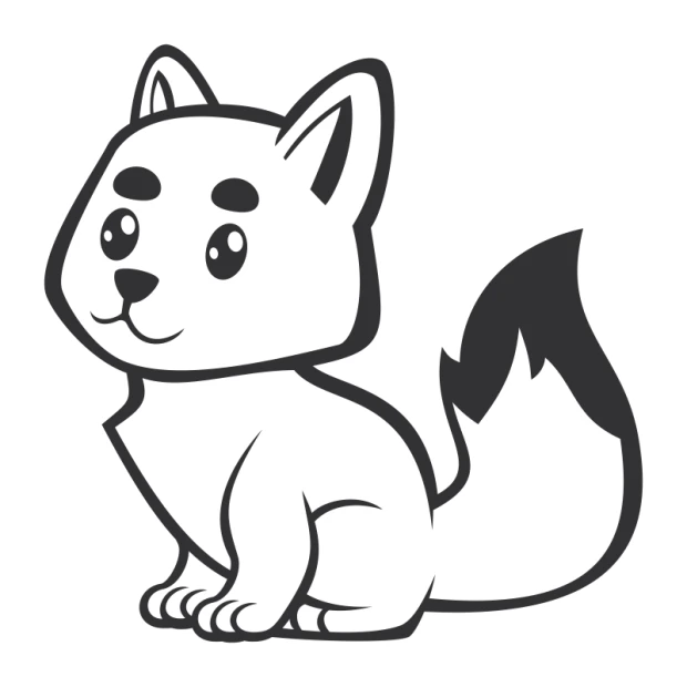 Children\'s wall sticker fox 2409 - Graphic design. Fox sitting with rounded ears and big eyes, with a tail.