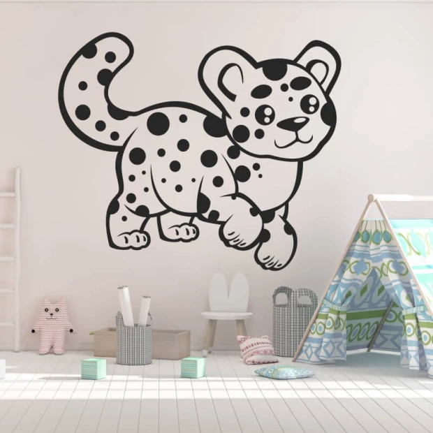 Kids\' wall sticker puma 2410 - Decor for a child\'s room with light-colored walls, bright floor, and furniture.