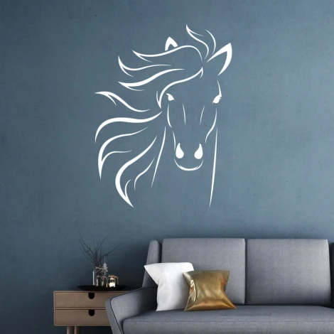Horse wall sticker 2403 - Living room decor with gray walls and modern furniture in neutral colors.