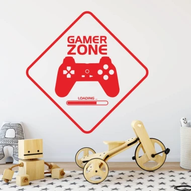 Gamer Zone sticker 2405 - Red rectangle design with a game controller and loading text.