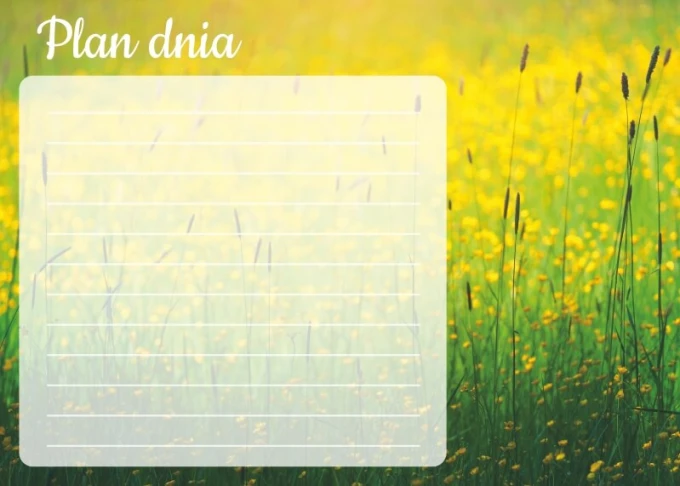 Dry-erase daily planner board 364 - Graphic design with green grass and yellow flowers. White frame with lines.