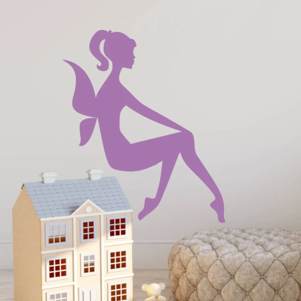 Elf painting template 2406 - Graphic design. Sitting elf character with long hair and wings.