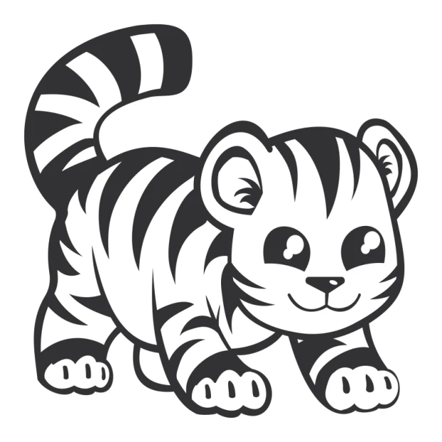 Children\'s painting template tiger 2406 - Graphic design featuring a small tiger with distinct stripes and big eyes.
