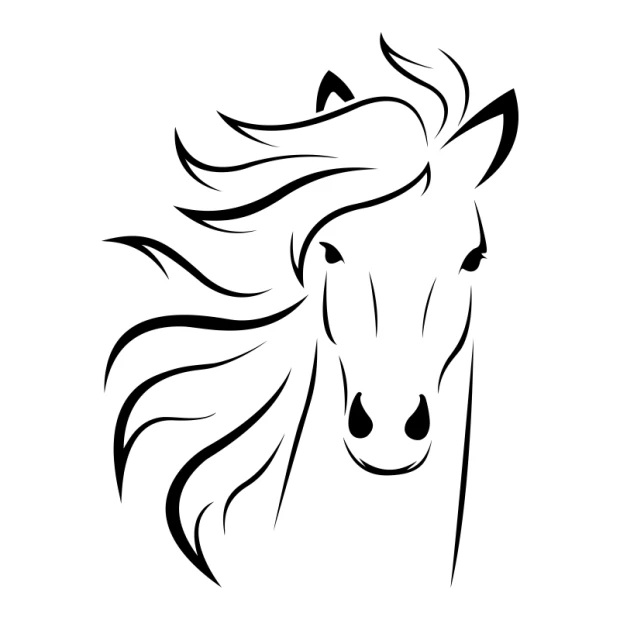 Horse painting template 2403 - Graphic design featuring a horse\'s head with flowing mane and clear contours.