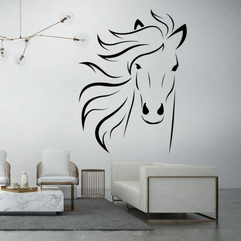 Painting template horse 2403 - Living room arrangement. Light walls, modern furniture in muted colors.