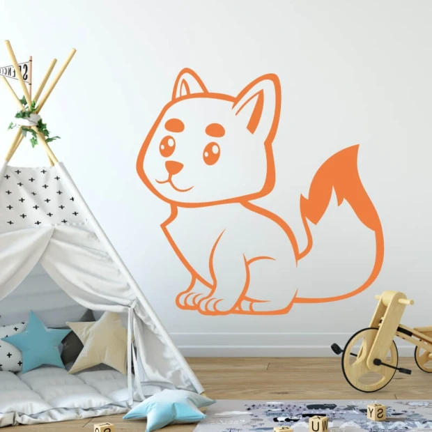 Children\'s wall template fox 2409 - Graphic design featuring a fox with rounded shapes and large eyes.