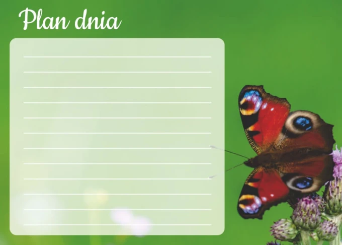 Dry-erase magnetic board daily planner butterfly 365 - Graphic design with a butterfly on a green meadow background.