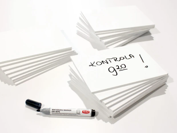 A5 whiteboard - Graphic design. White background with black text CONTROL 920.
