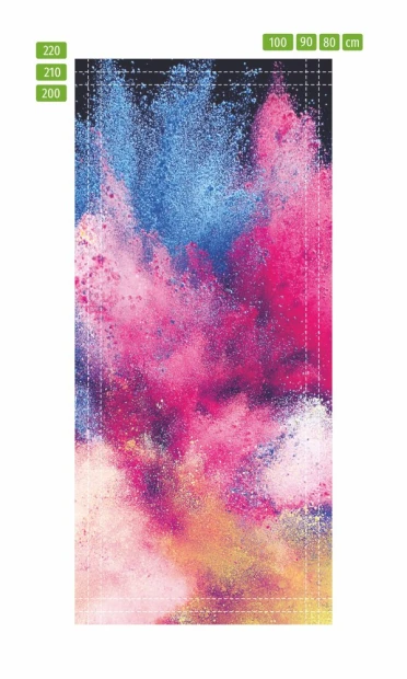 Abstract door sticker FP 6329 - Graphic design with colorful splashes in shades of pink, blue, and yellow.